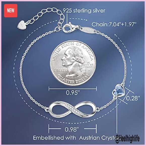Sterling Silver Infinity Heart Charm Bracelet Adjustable Link Jewelry Gift - Picture 6 of 8